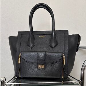 Henri Bendel Black and Gold Satchel with Structured Design